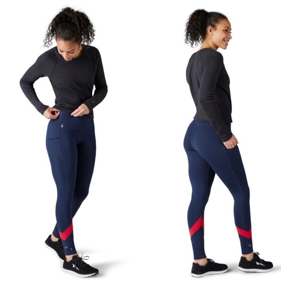 Smartwool Women's Merino Sport Fleece Colorblock Tight in Deep Navy Size Medium - Picture 1 of 9